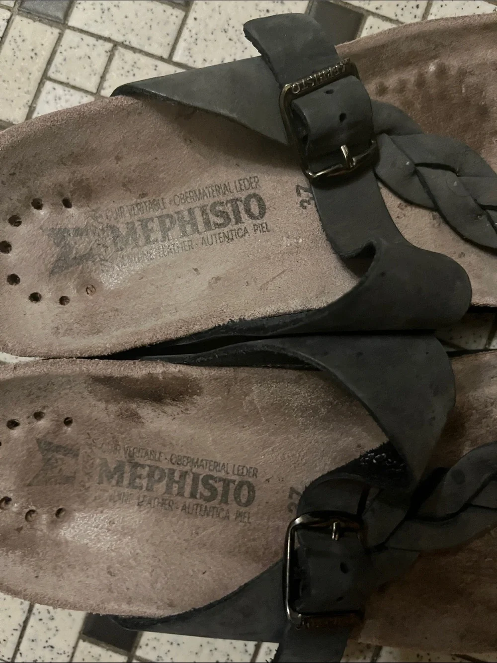 Mephisto Women’s Black Braided Slide & Tan Crisscross Sandals Duo